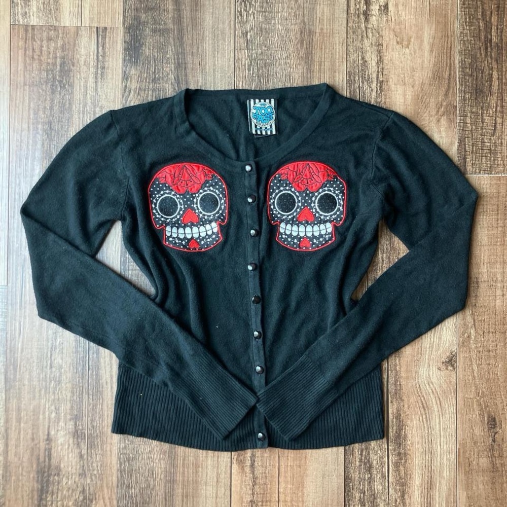 Y2K Sugar Skull Punk Pinup Cardigan Sweater